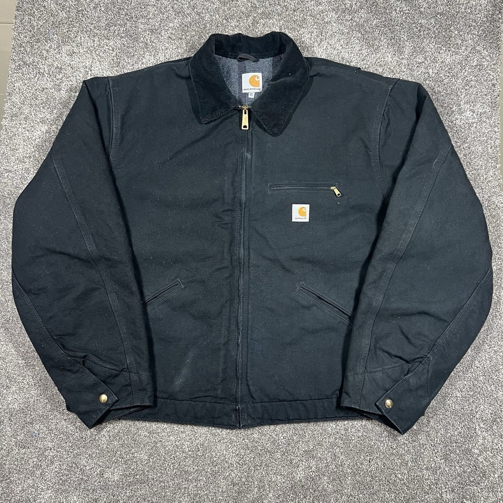 Carhartt Detroit Jacket Blanket Lined 2XL Tall Black USA Work Coat Full Zip Vtg